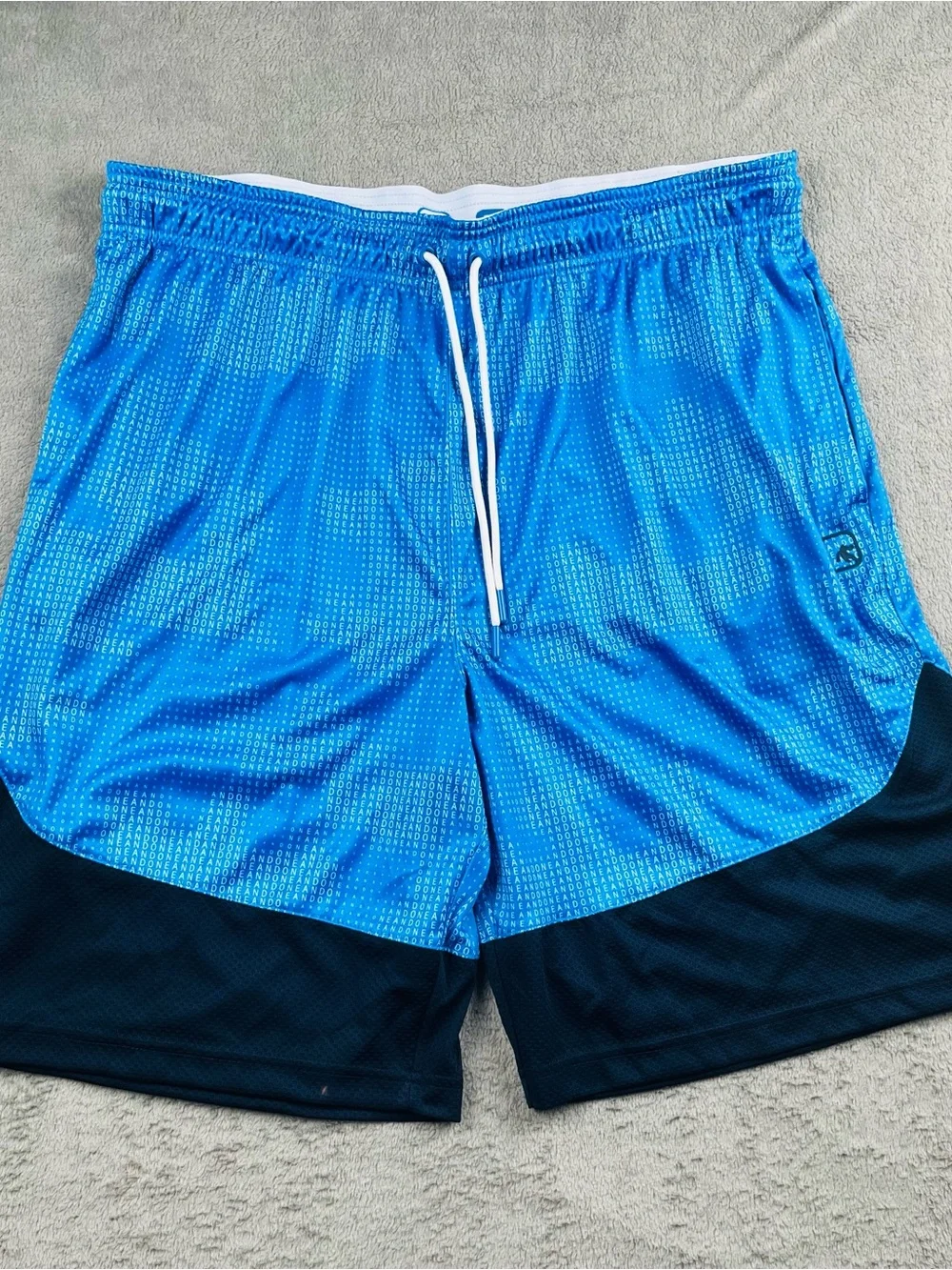 And1 Two-Tone Blue Athletic Shorts with White Drawstring